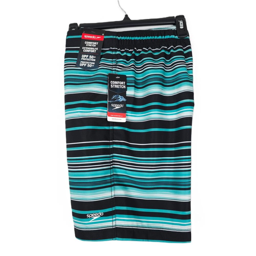 Speedo Mens Bondi 20" Boardshort Sz Small Green Black Stripe Comfort Stretch NWT - Picture 3 of 9